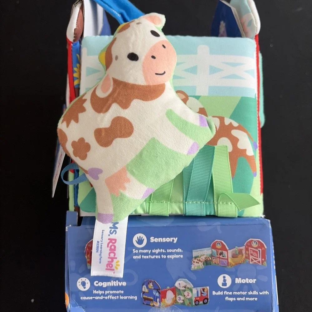 Ms Rachel Sensory Learning Farm Foldable Soft Baby Book With‎ Push Cow Plush Toy